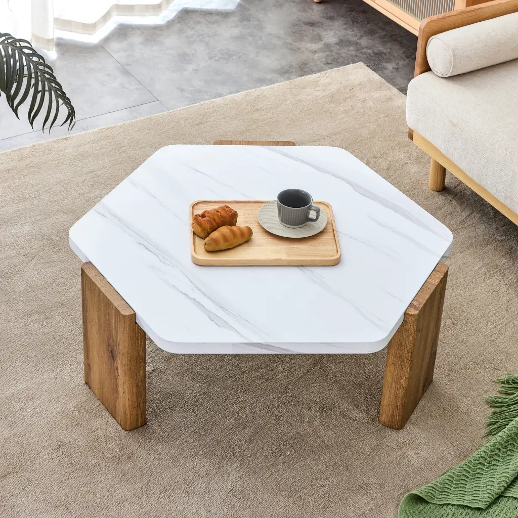 Modern Functional MDF Coffee Table White E-reader Top And Wooden Tone droom w-1151