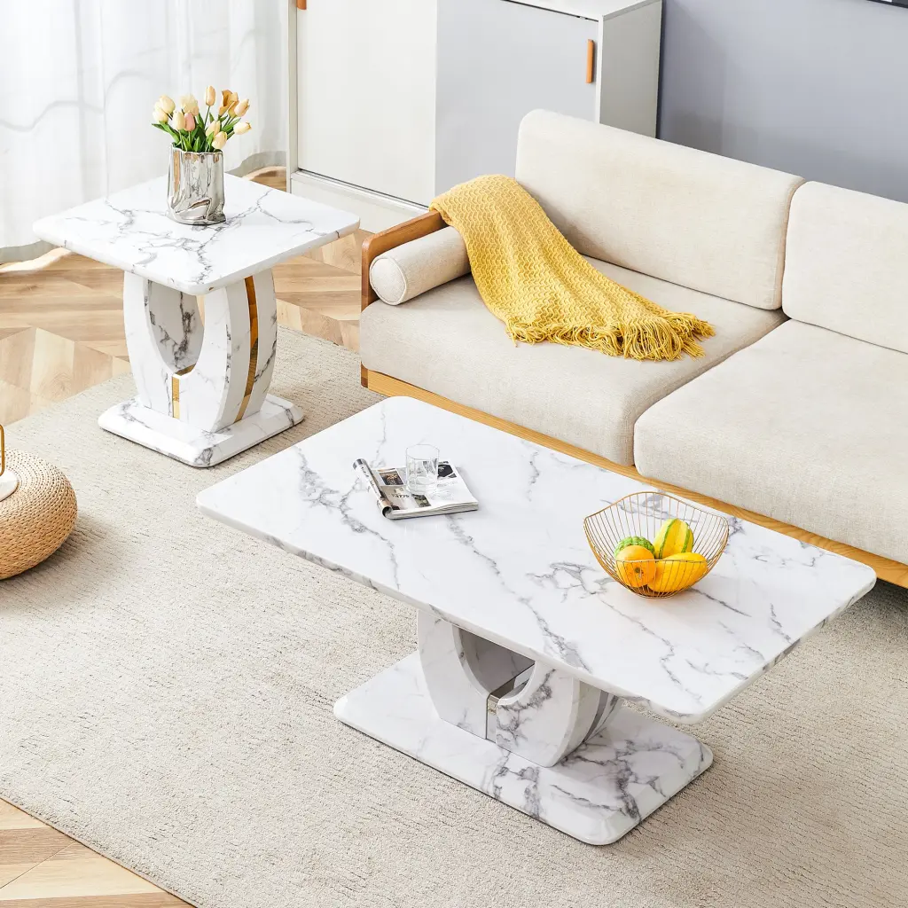 Modern Minimalist White MDF Coffee Table Set Square And Rectangular Living Room droom w-1151