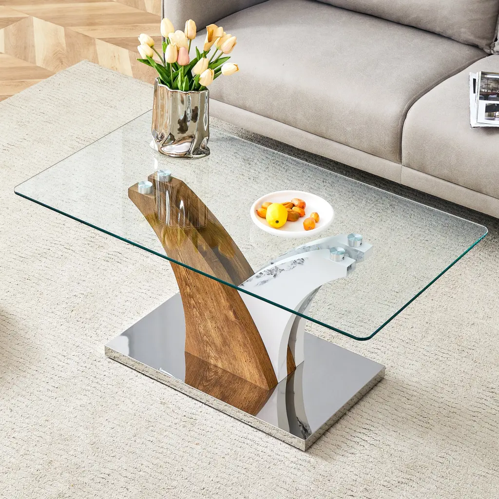 Rectangular Coffee Table Tempered Crystal Countertop Craft MDF Legs droom w-1151