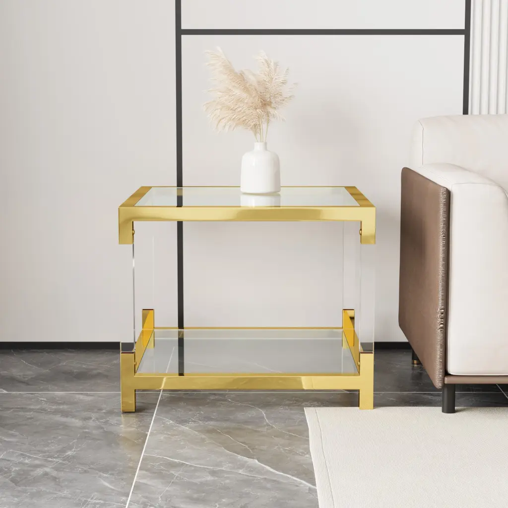 Modern Minimalist Metal Frame Acrylic Leg Coffee Table Contemporary Living Room eka furniture