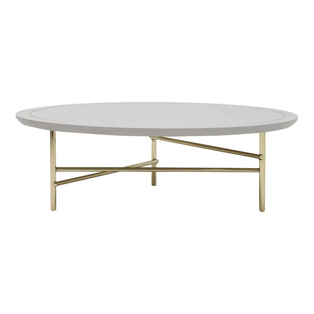Enza Home Astoria 41 Inch Round Engineered Wood Coffee Table White and Gold