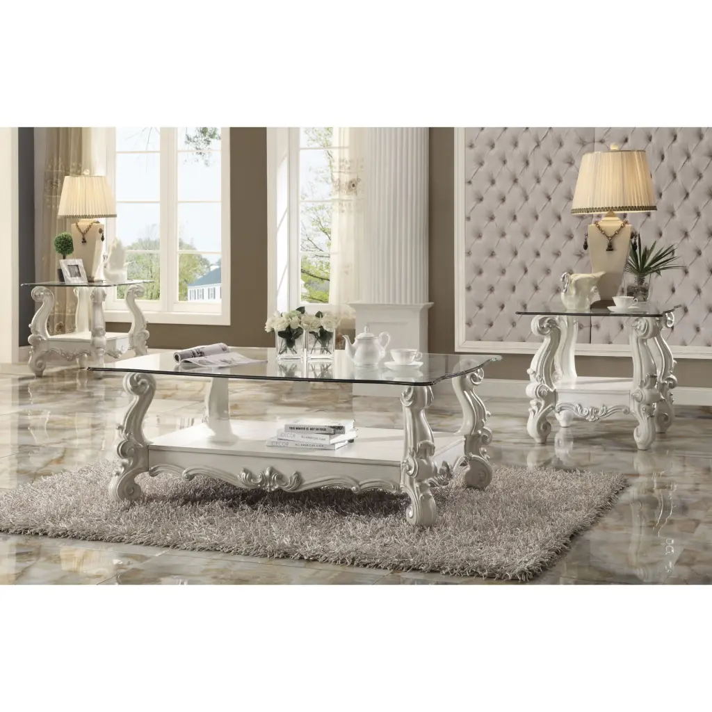 Ergode Bone White Coffee Table Clear Glass Top