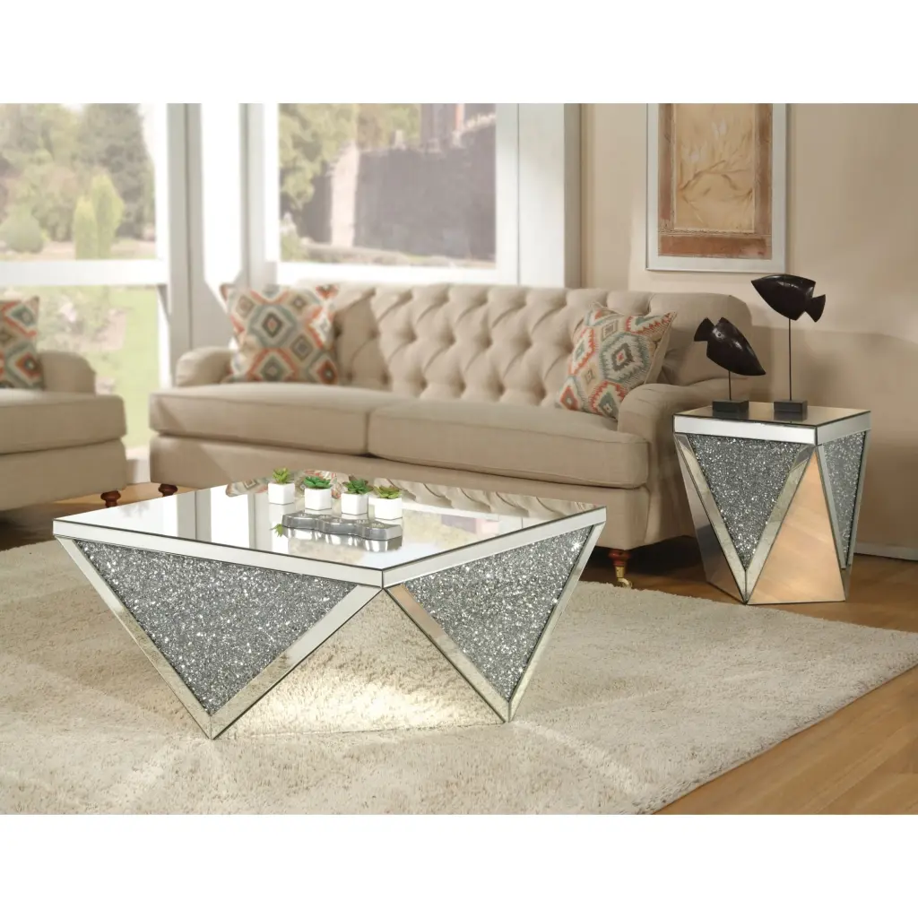 Ergode Coffee Table Mirrored Top Faux Diamonds Glamorous Living Room