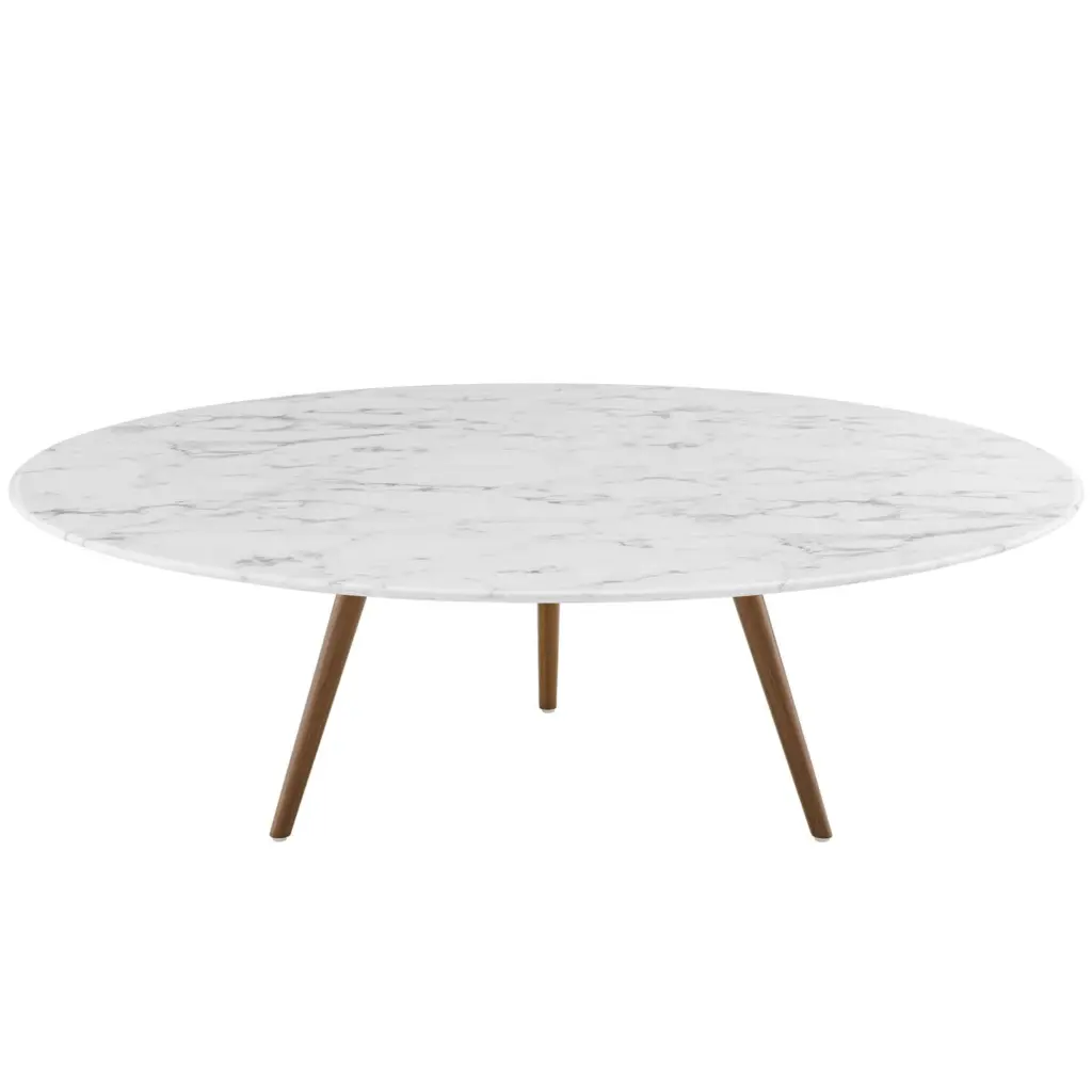 Ergode Lippa 47 Round Artificial Marble Coffee Table Tripod Base - Walnut White