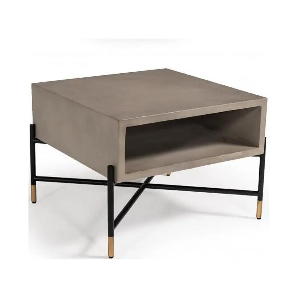 Modern Gray Concrete and Black Metal Coffee Table Contemporary Living Room Fancy Fixtures