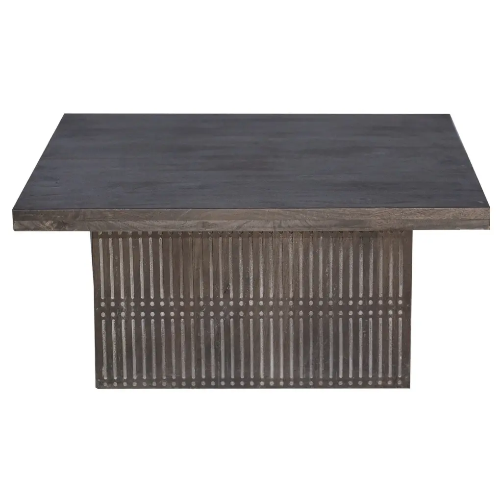 18 Inch Tall Distressed Gray Wooden Block Coffee Table Modern Boho Chic Square Cocktail Table Far Pavilions