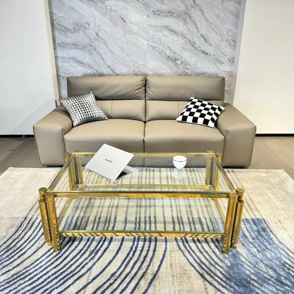 47 Inch Wide Rectangle Modern Stainless Alloy Metal Coffee Table Double Layer fjh