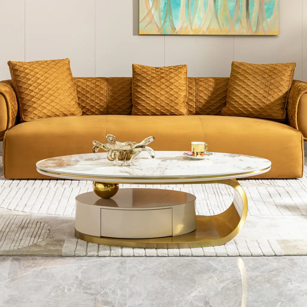 Modern 0.47 Inch Thickness Sintered Marble Coffee Table 2 Drawers Matt Finish foshan dahui furniture co.-ltd.