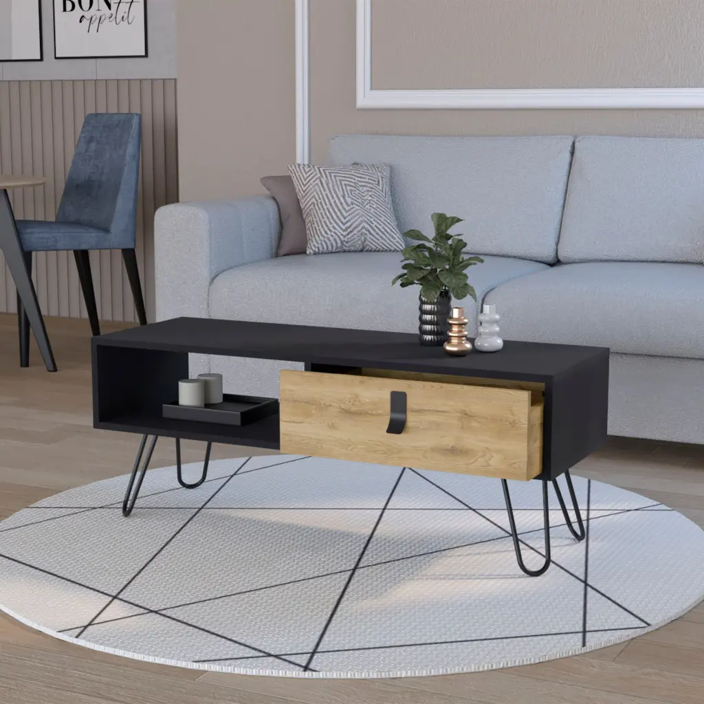 Black And Macadamia Hairpin Legs Coffee Table Black Natural Primary Line furniture max