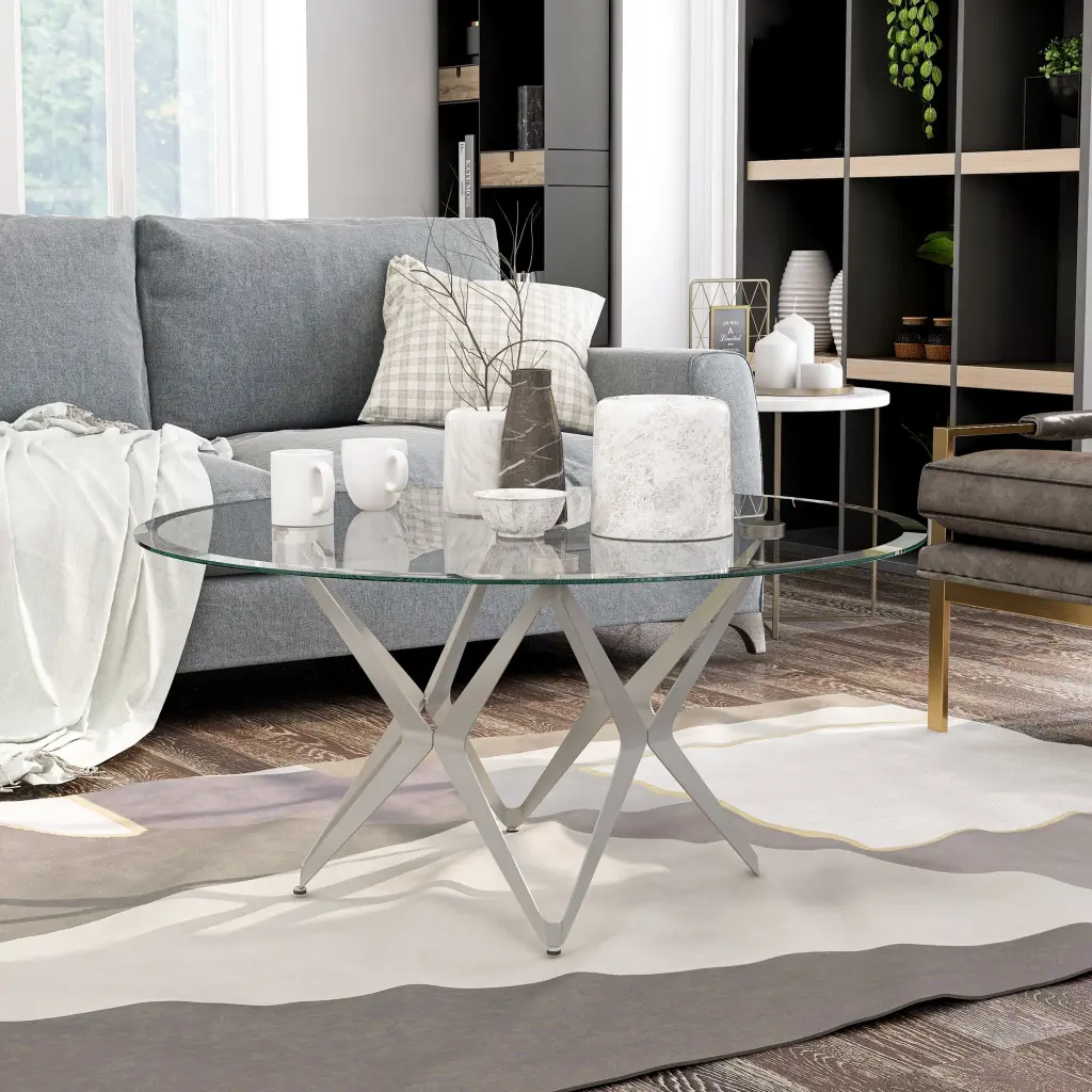 Furniture America Alma Modern 38-inch Metal Glass Top Coffee Table