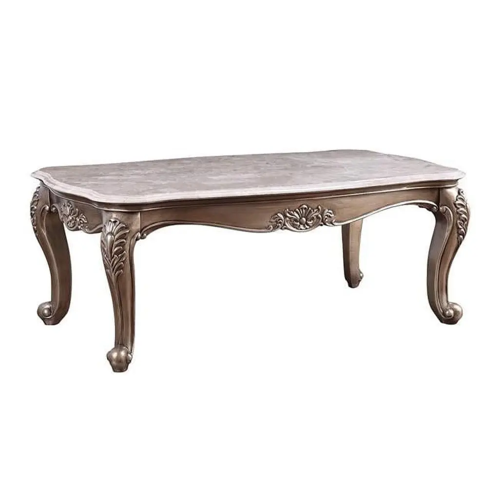 52 x 32 x 20 Inch Jayceon Coffee Table Marble Champagne FurnOrama
