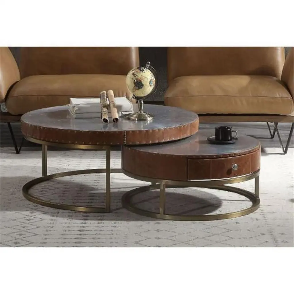 Tamas Large Coffee Table Aluminum Cocoa Top Grain Leather FurnOrama