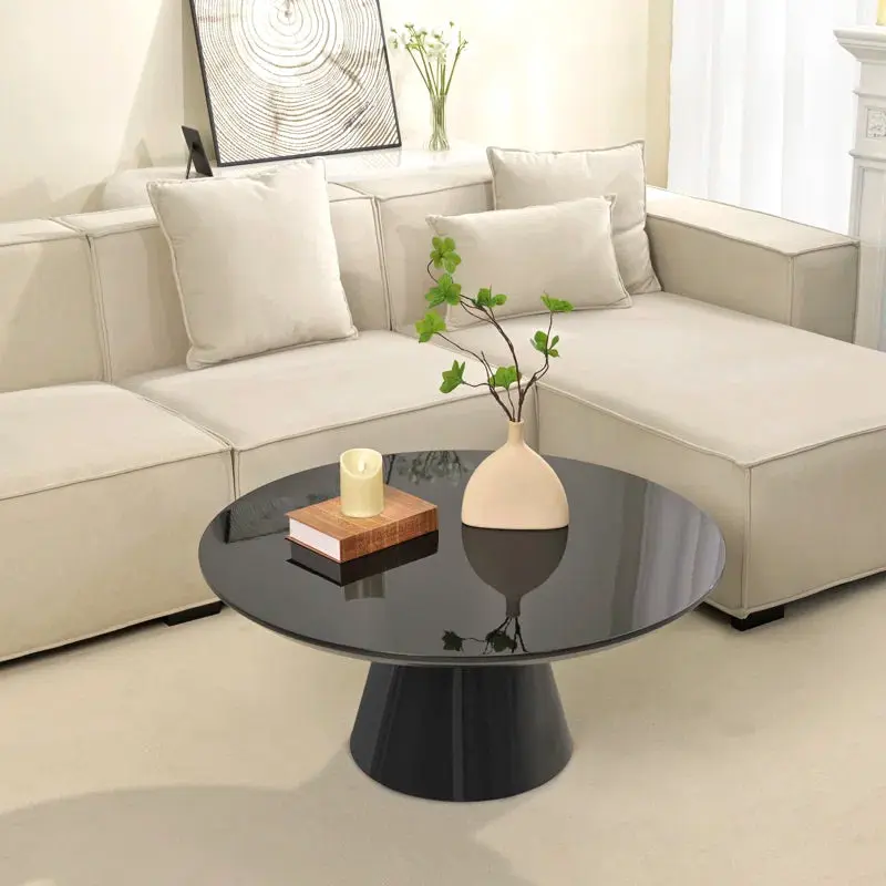Modern Black Cone Coffee Table High Gloss Finish Living Room 35 Inch glam furniture