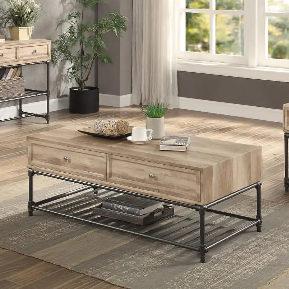 Goldmeet ACME Brantley Coffee Table Oak and Sandy Black Finish