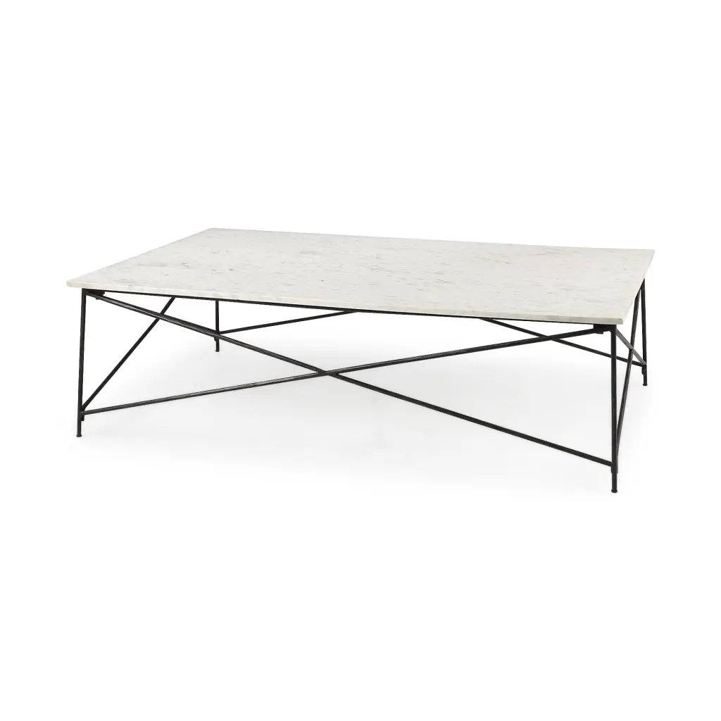 HomeRoots 393180 White Marble Criss Cross Base Coffee Table