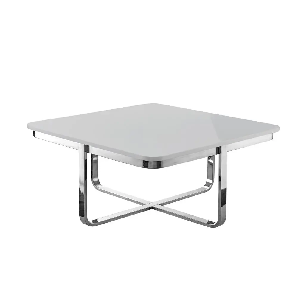 HomeRoots 35 Inch Light Gray and Silver Metallic Stainless Steel Square Coffee Table