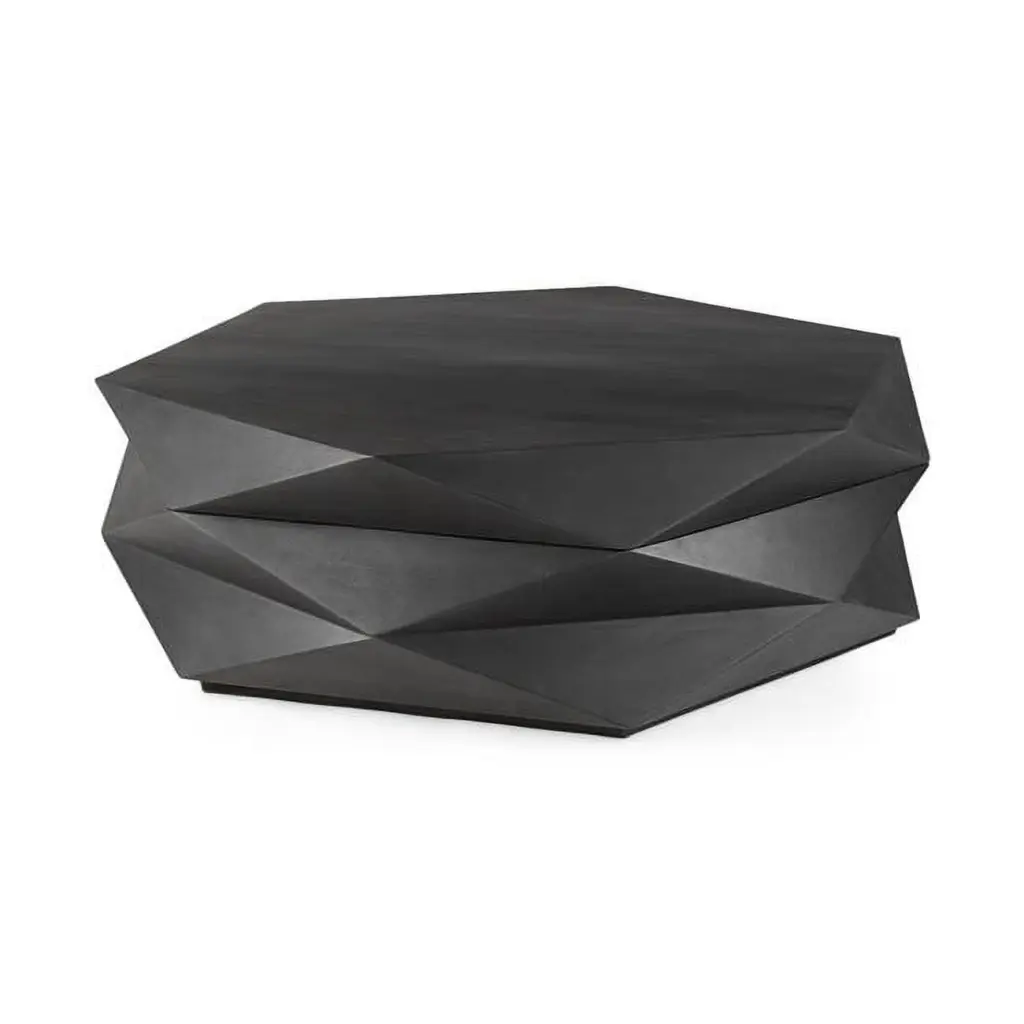 HomeRoots 48 Inch Mod Geometric Black Solid Wood Coffee Table Modern Design