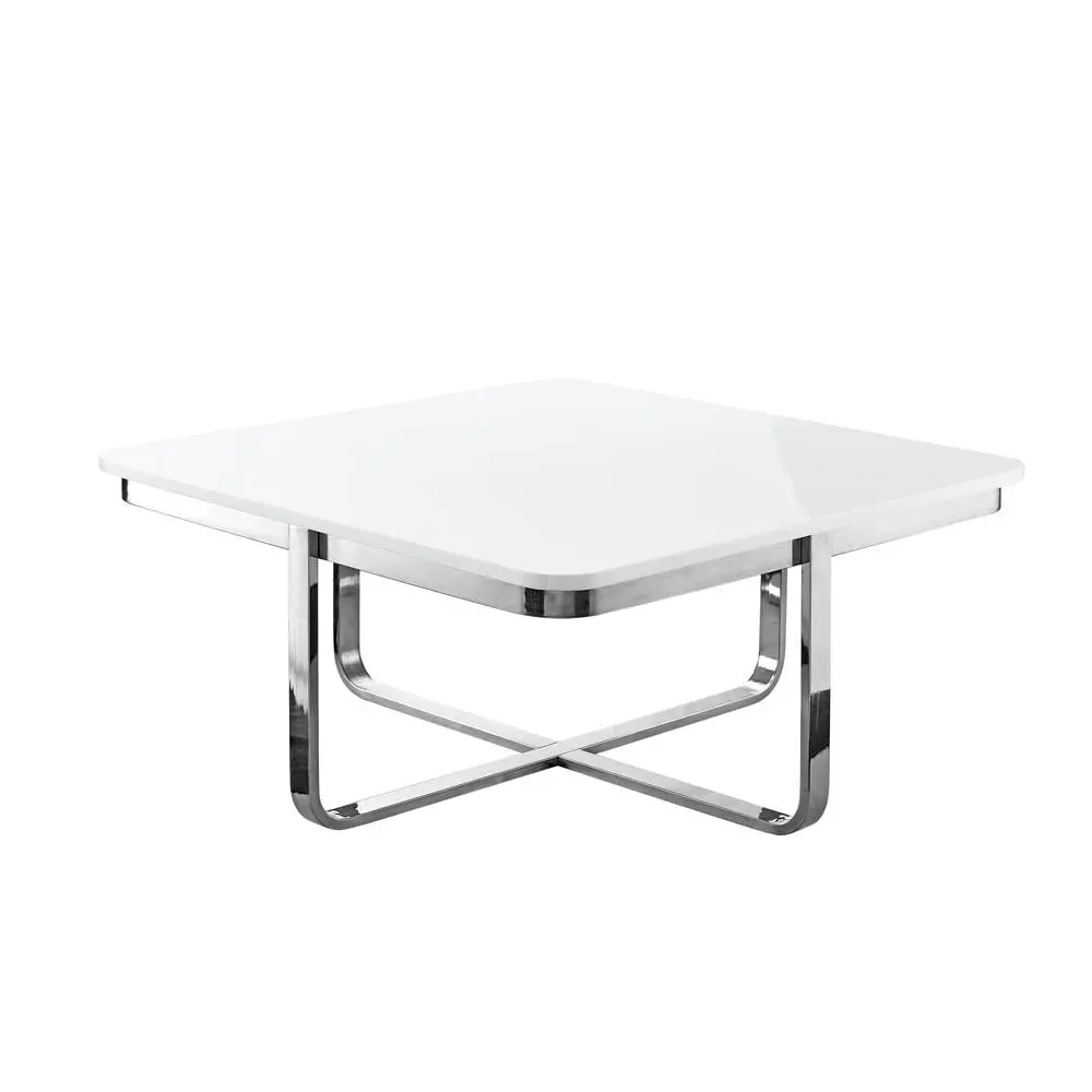 HomeRoots 35 Inch Stainless Steel Square Coffee Table White and Metallic Silver