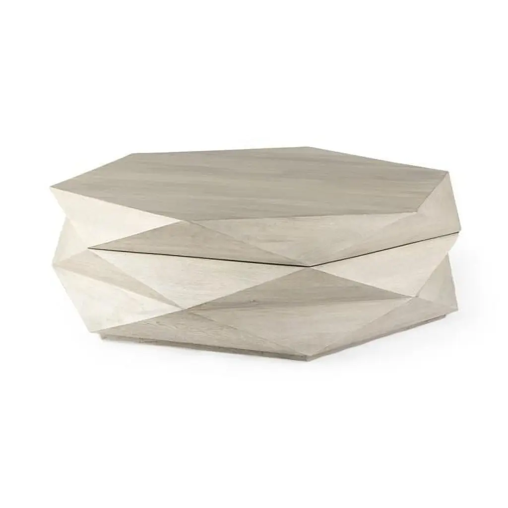 HomeRoots Mod Geometric Whitewash Solid Wood Coffee Table Grey Finish