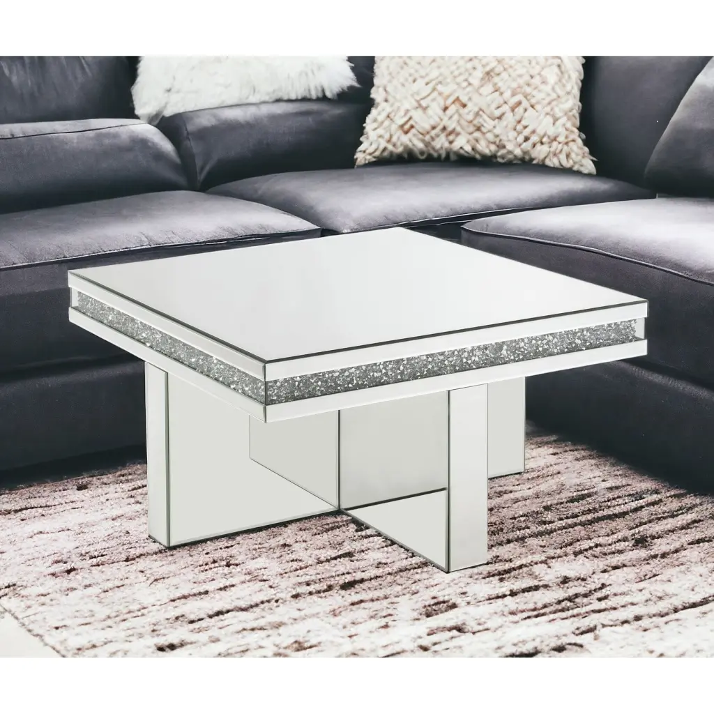 HomeRoots 32 Silver Mirrored and Manufactured Wood Rectangular Coffee Table