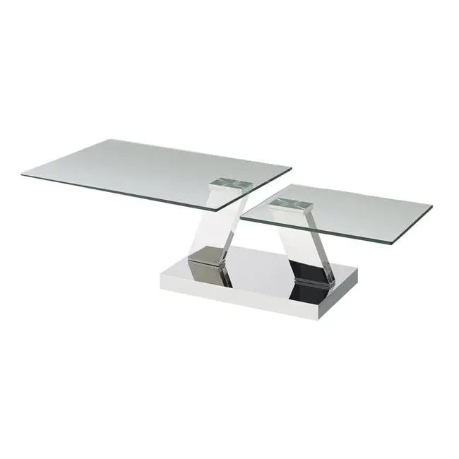 J M Furniture MC Houston Coffee Table 37-61 x 24 x 17 Inches Glass and Stainless Steel J&M Furniture