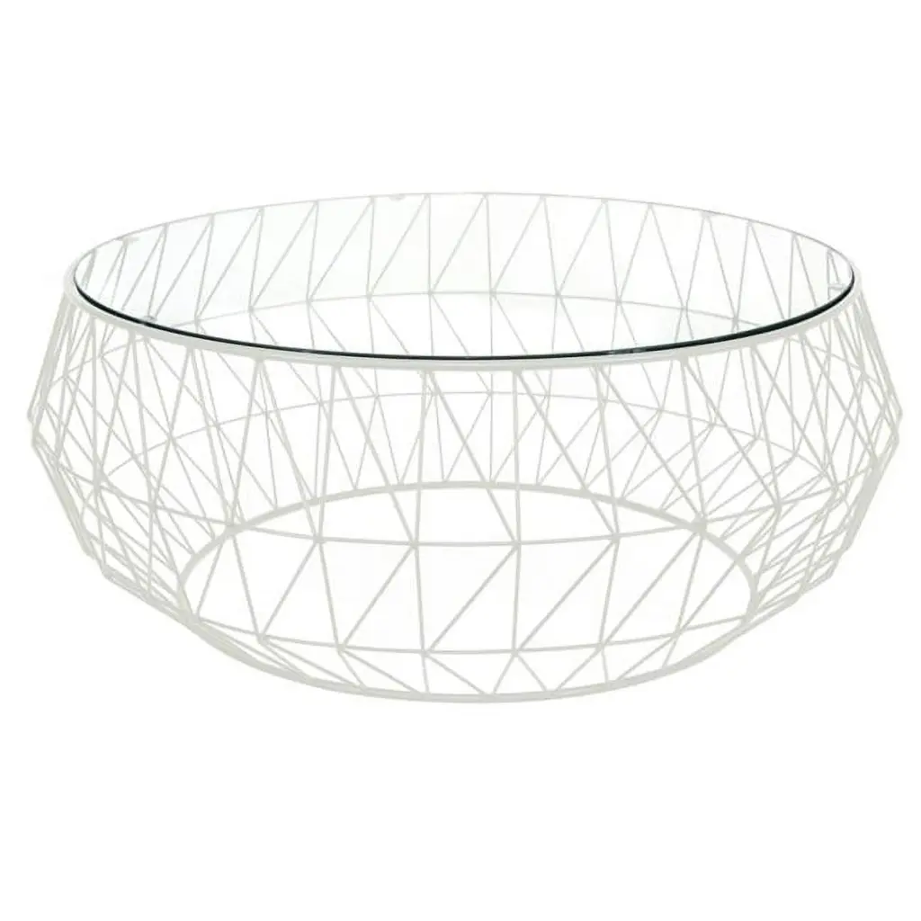 Malibu Modern Round Glass Top Coffee Table Metal Base White KD Americana