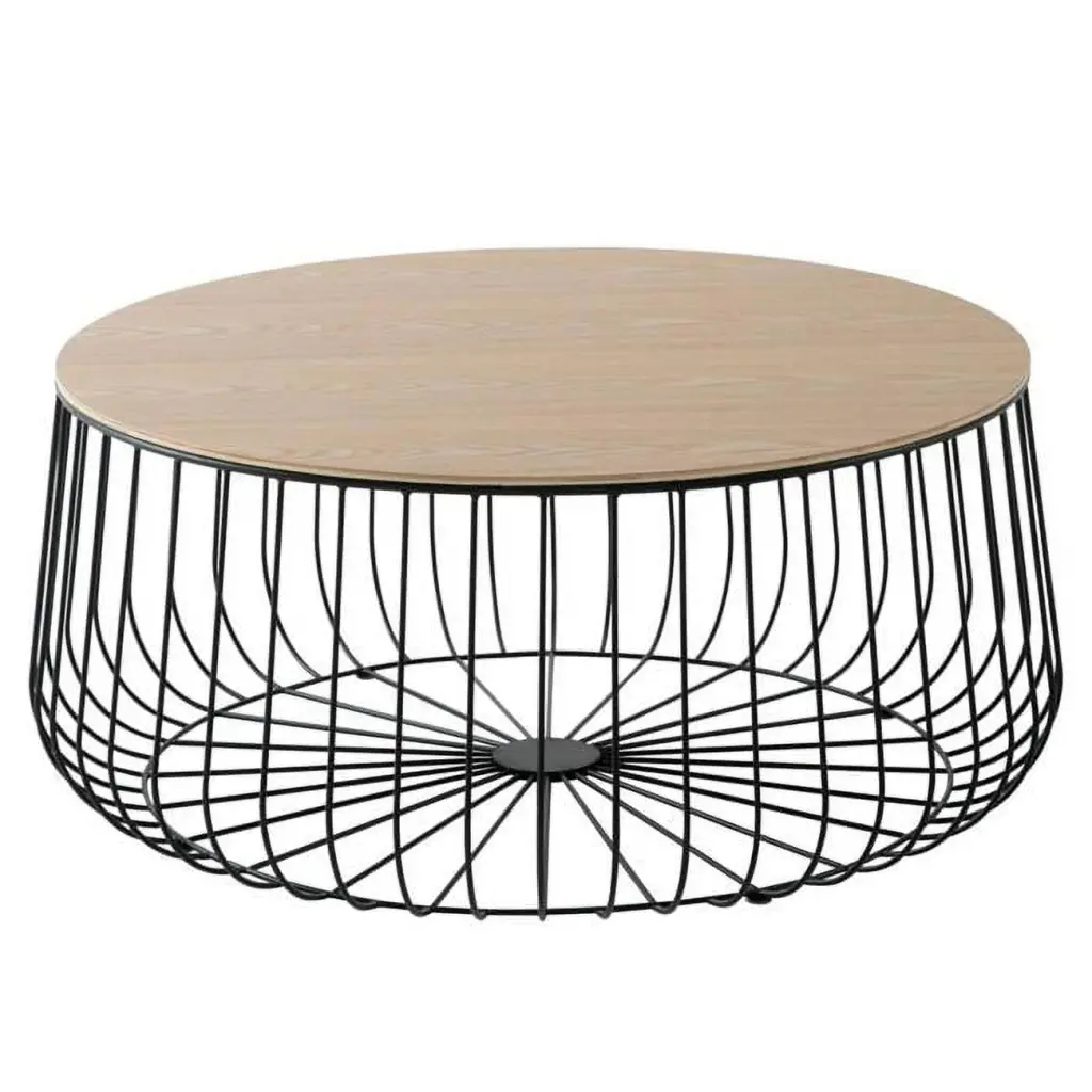 Runswick Modern Wood Top Coffee Table Metal Base Walnut KD Americana