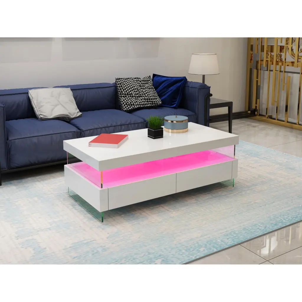 Miekor Furniture Ria Modern LED Coffee Table White Glossy Finish