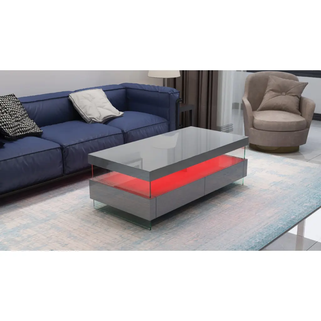 Miekor Furniture Ria Modern LED Coffee Table Gray Glossy Finish