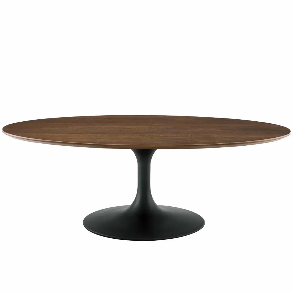 Contemporary Modern Urban Designer Living Room Lounge Club Lobby Oval Coffee Table Wood Metal Steel Black Walnut Brown