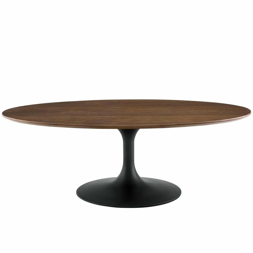 Modway Lippa 48 Inch Oval-Shaped Metal and Wood Coffee Table Black Walnut Finish