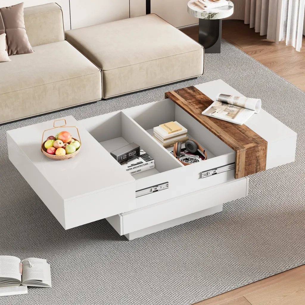 31.4 Inch Square High Gloss Coffee Table Sliding E-Reader Top on-trend