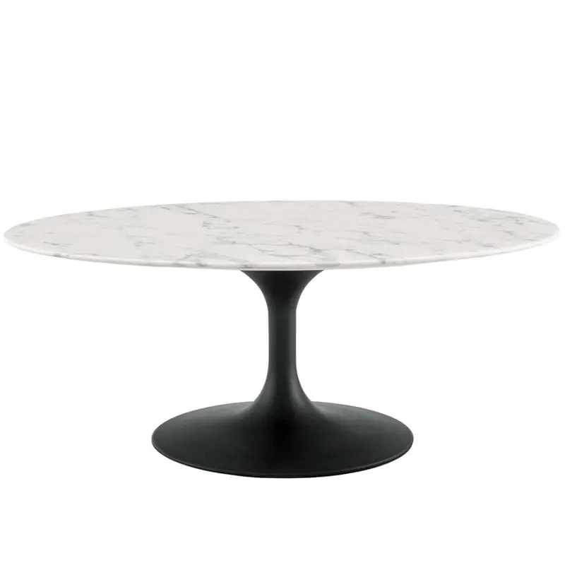 Pemberly Row 42 Inch Oval Top Modern Metal Coffee Table White and Black