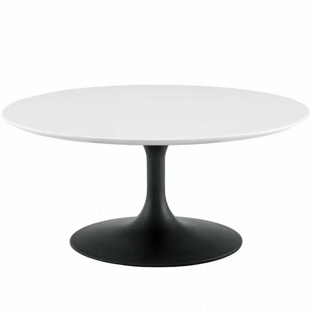 Pemberly Row 36 Round Top Modern Metal Coffee Table Black White