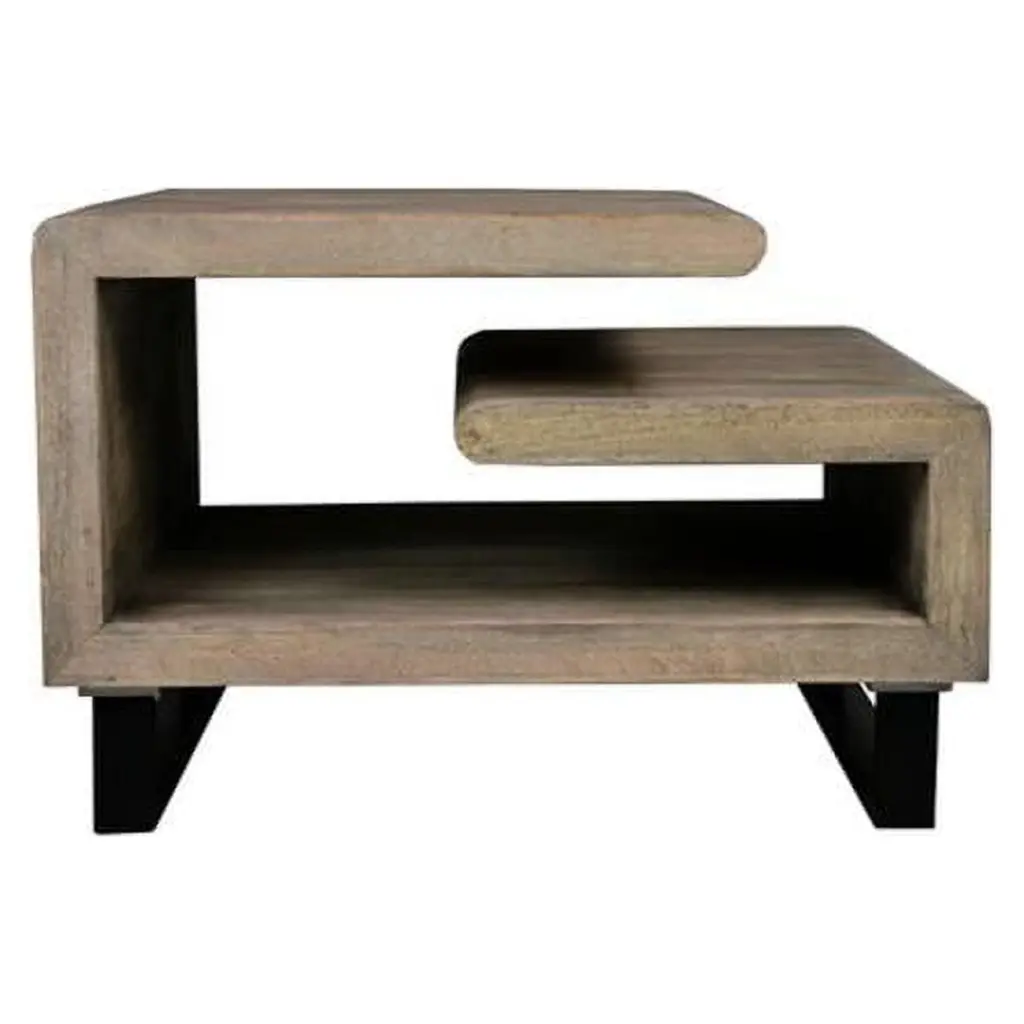 30 Inch Mango Wood Geometric Coffee Table Powder Coated Base Weathered Gray and Black Procomfort