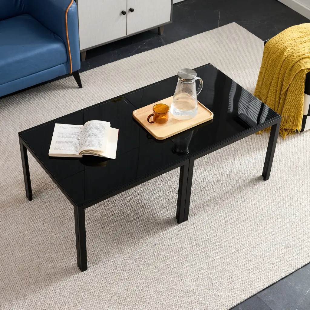 Coffee Table Set 2 Square Modern Table Tempered Glass Finish rnb
