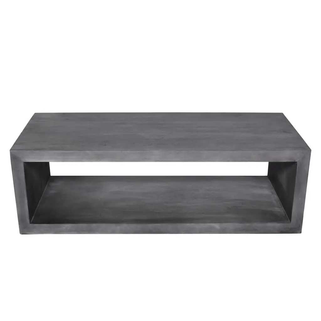 58 Inch Cube Influence Wooden Coffee Table Open Bottom Shelf Charcoal royal hampton