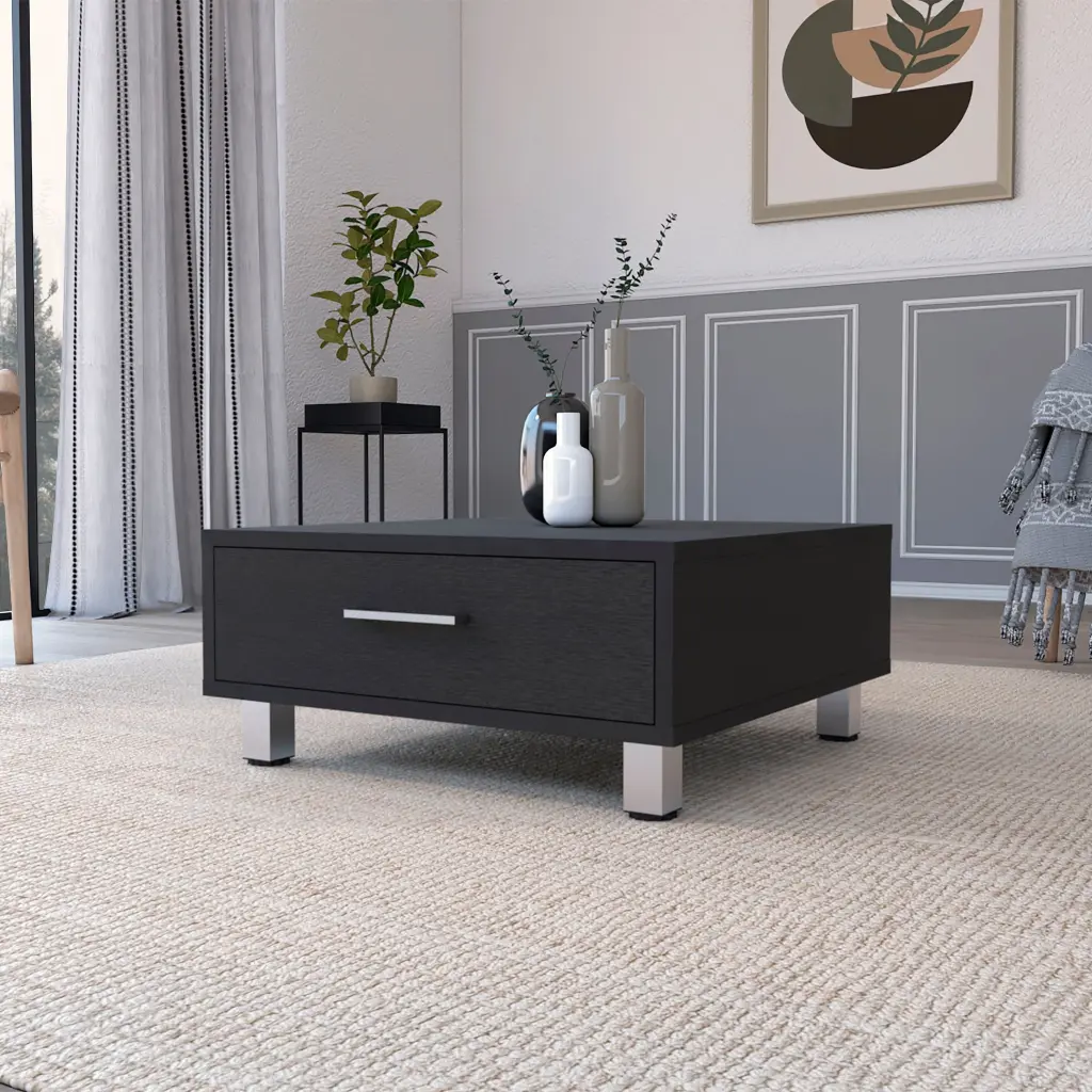 Myers Coffee Table Four Legs One Drawer Black MDF Engineered Timber rta muebles colombia