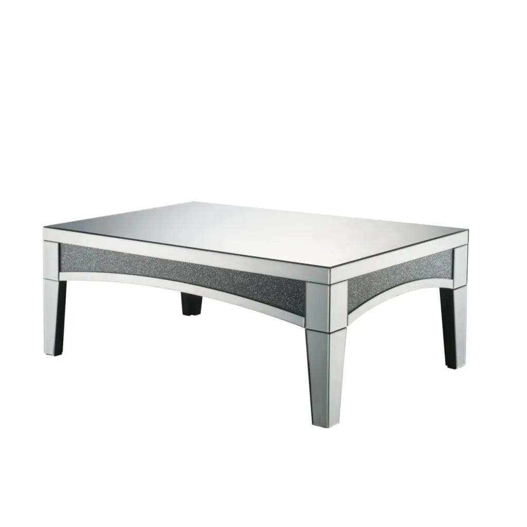 Coffee Table Mirror Trim and Faux Stone Inlays Silver Saltoro Sherpi