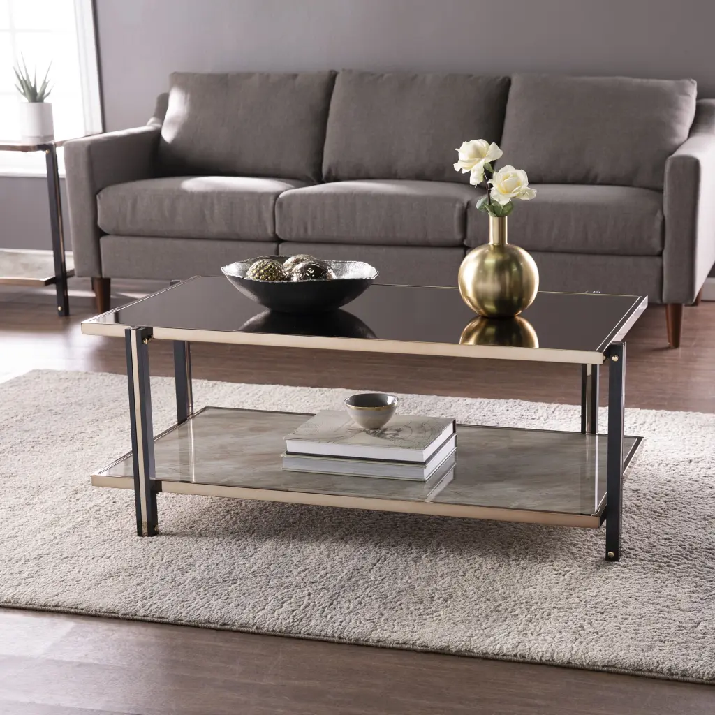 Southern Enterprises Modern Faux Marble Mirrored Top Coffee Table Multi Color