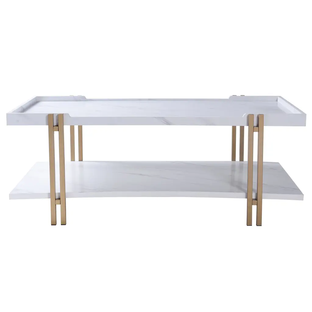Dann Foley Cocktail Table Gold and White Marble Finish STYLECRAFT