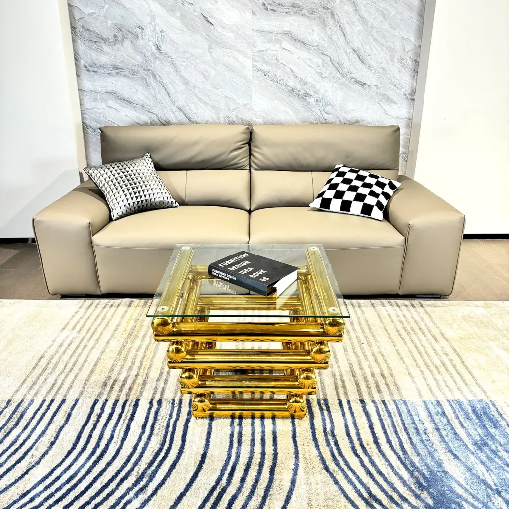 Stainless Alloy Metal Double Layer Clear Tempered Crystal Coffee Table Modern Living Room t2949