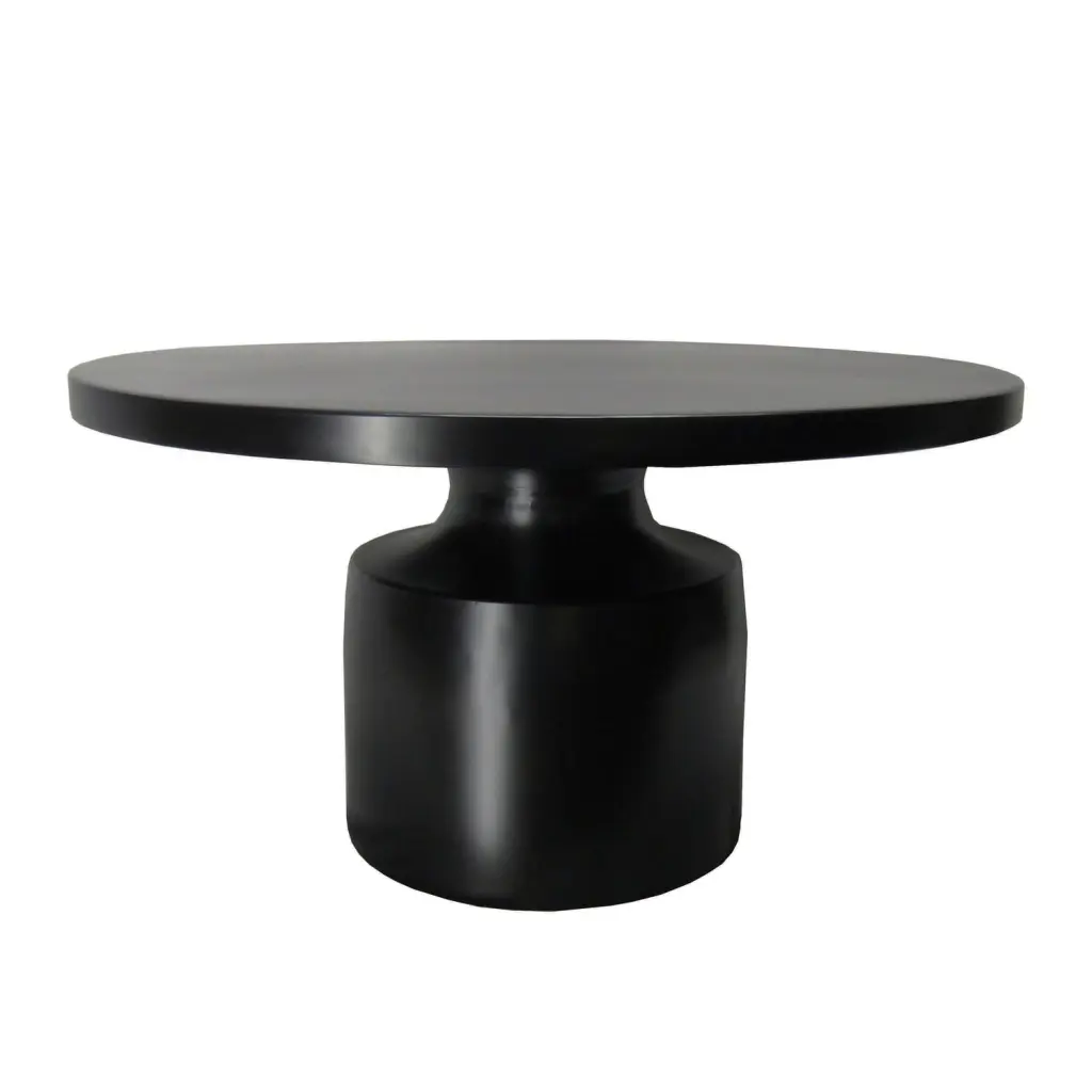 Urban Port 30 Inch Zoe Round Coffee Table Pedestal Base Matte Black Powder Coated Metal