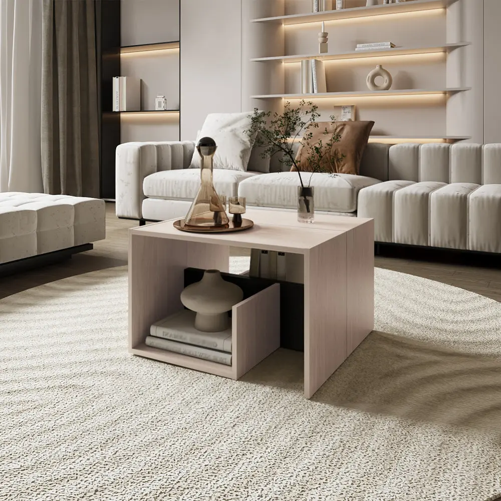 Everet 25 Inch High Coffee Table Beige Black Multifunctional Computer Desk tuhome