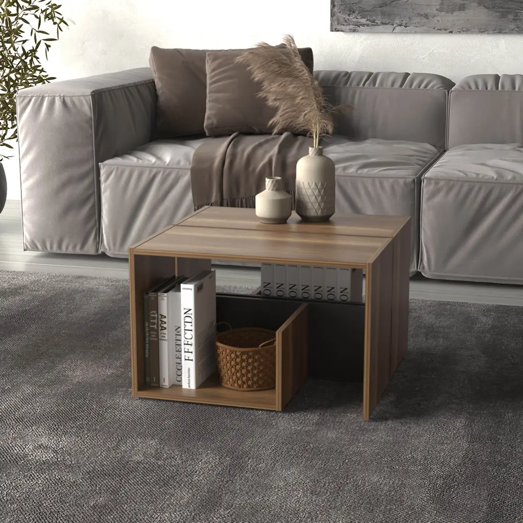 Everet 25 Inch High Coffee Table Walnut Desk Top Modern Living Room Furniture tuhome