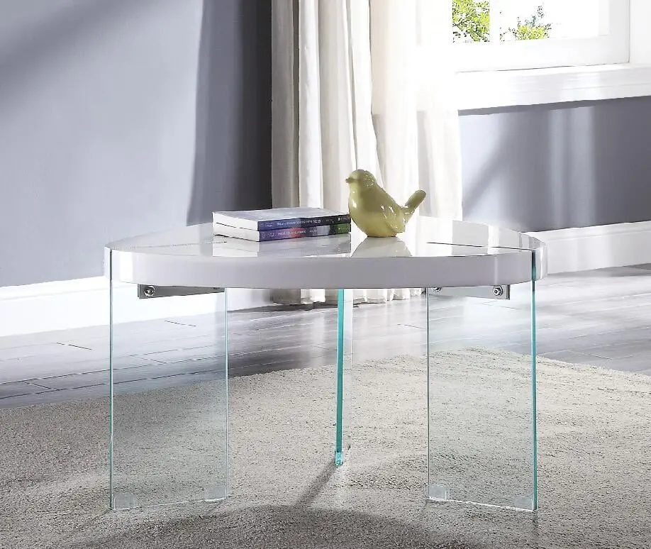 ACME Noland Coffee Table White High Gloss Clear Glass Top Modern Design Wobythan