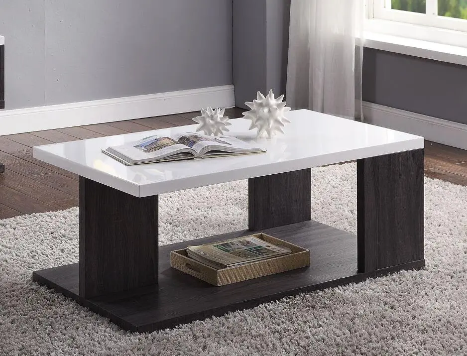 ACME Pancho Coffee Table Gray and White High Gloss Modern Living Room Furniture Wobythan