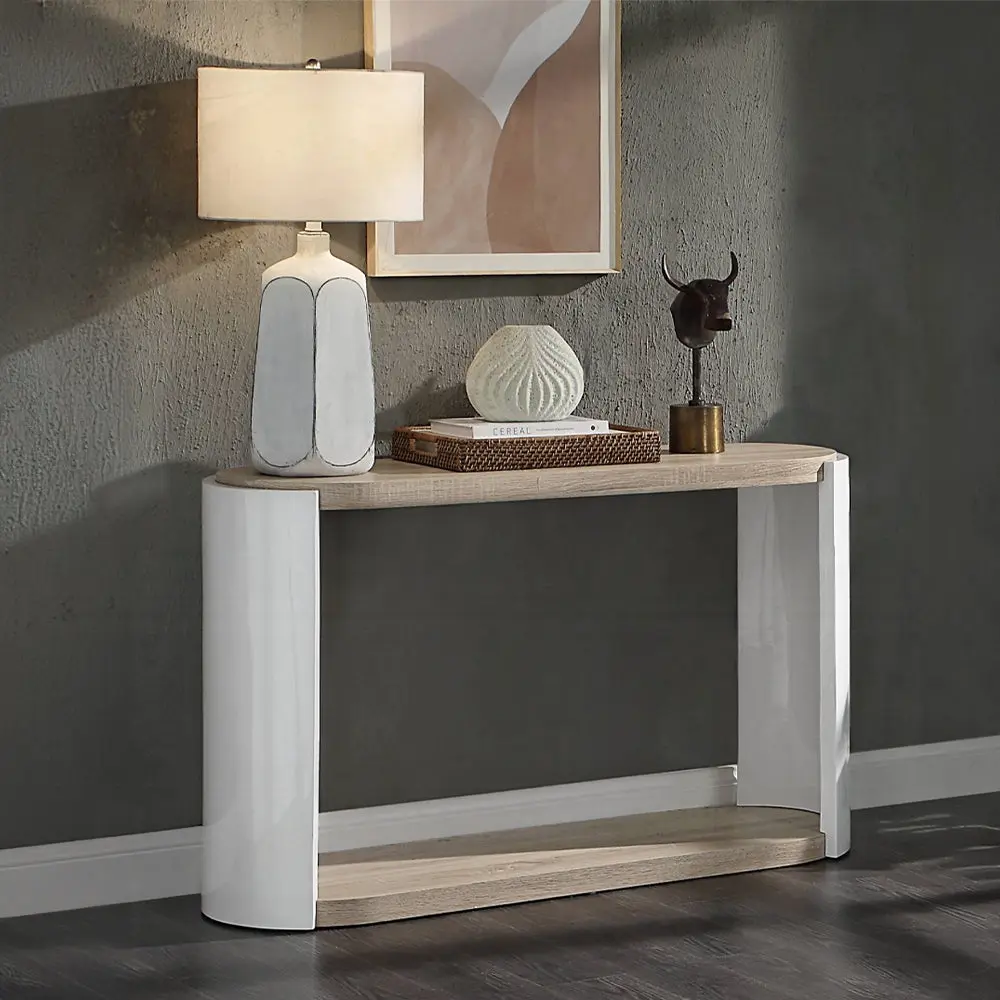 Oak And White High Gloss Sofa Table Bottom Shelf furniture max