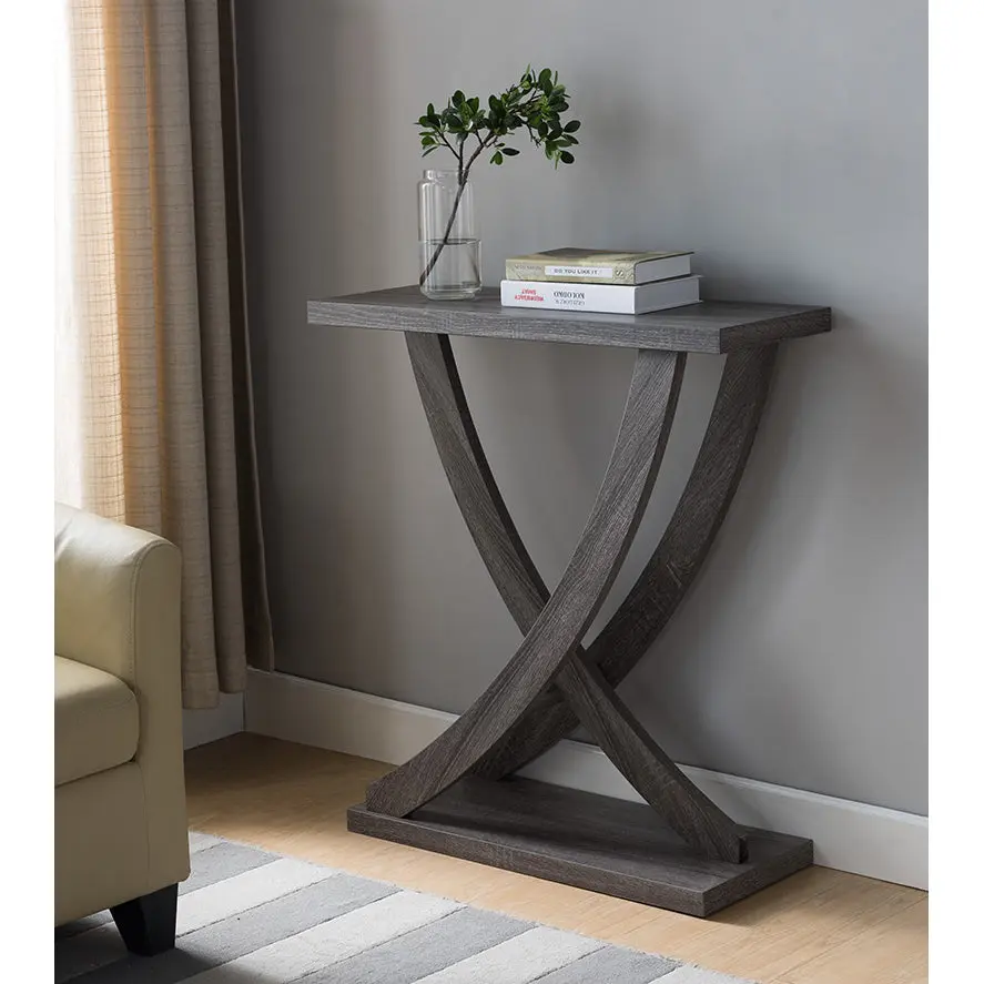 Curved Design Entryway Console Table Distressed Gray Stylish Home Decor id international- inc.