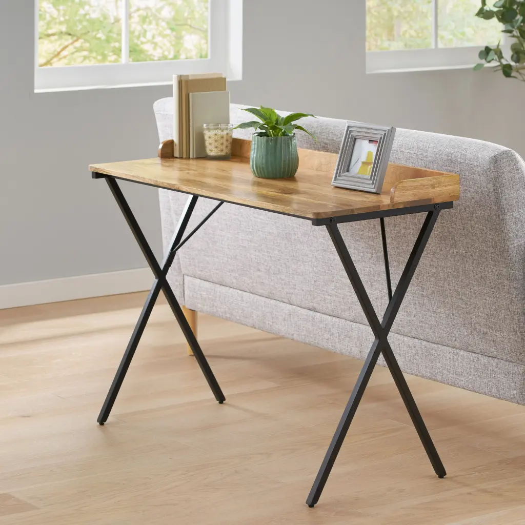 Console Table Natural Metal and Wood Entryway or Living Room nh-inmax